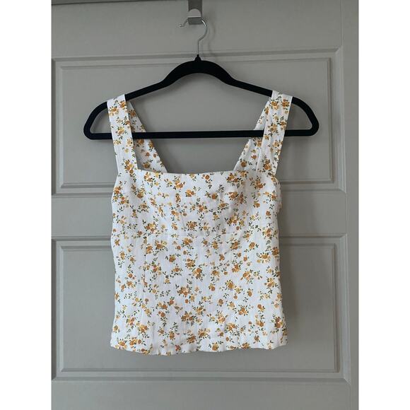 NWT Reformation Darci Floral Linen Top Yellow White Size 0 - Picture 8 of 9